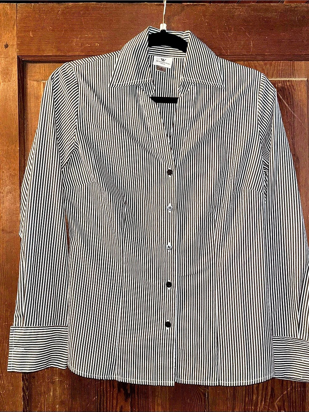 Worthington Striped Button Front Shirt in Black & White Size 6 Like New